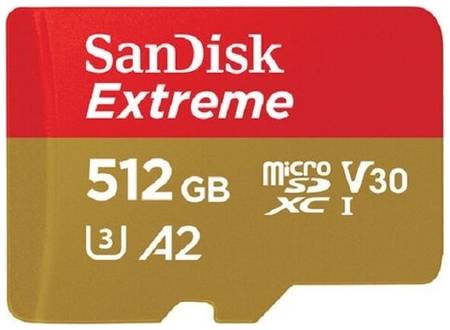 Карта памяти SanDisk microSDXC 512 ГБ Class 10, V30, A2, UHS-I U3, R/W 160/90 МБ/с, адаптер на SD, 1 шт., красный/бежевый