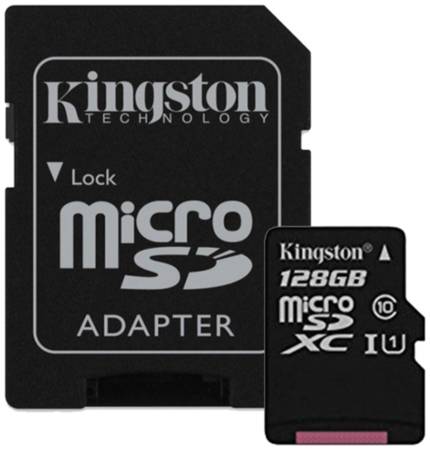 Карта памяти Kingston microSDXC 128 ГБ Class 10, V10, A1, UHS-I U1, R/W 80/10 МБ/с, адаптер на SD, 1 шт., белый 19848636065671