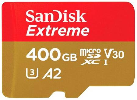 Карта памяти SanDisk microSDXC 400 ГБ Class 10, V30, A2, UHS Class 3, R/W 160/90 МБ/с, адаптер на SD, красный/бежевый
