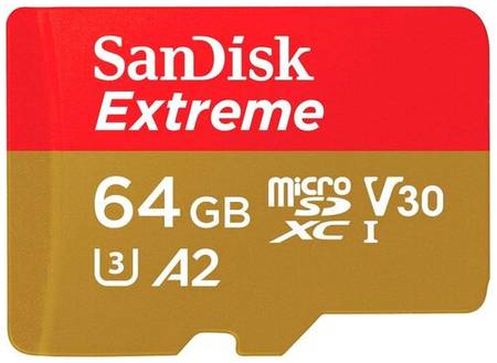 Карта памяти SanDisk microSDXC 64 ГБ Class 10, V30, A2, UHS Class 3, R/W 160/60 МБ/с, адаптер на SD, 1 шт., красный/бежевый 19848636065679