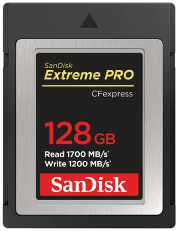 Карта памяти SanDisk CFexpress Type B 128 ГБ Class 10, R/W 1700/1200 МБ/с, 1 шт., черный