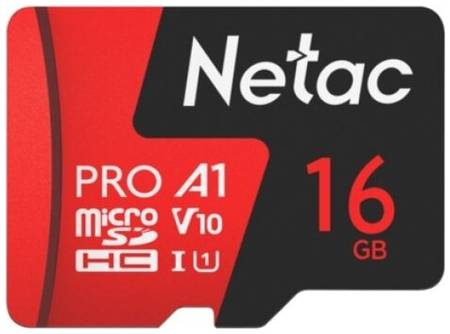 Карта памяти Netac microSDHC 16 ГБ Class 10, V10, A1, UHS-I U1, R 100 МБ/с, адаптер на SD, 1 шт., черный/красный 19848636065751