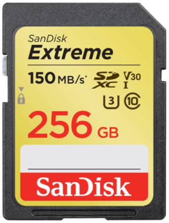 Карта памяти SanDisk SDXC 256 ГБ Class 10, V30, A1, UHS Class 3, R/W 150/60 МБ/с, 1 шт., черный