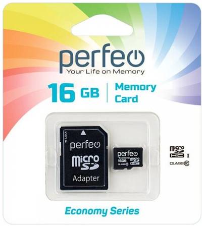 Карта памяти Perfeo microSD 16 ГБ Class 10, UHS-I, W 10 МБ/с, адаптер на SD, 1 шт., черный 19848636065774