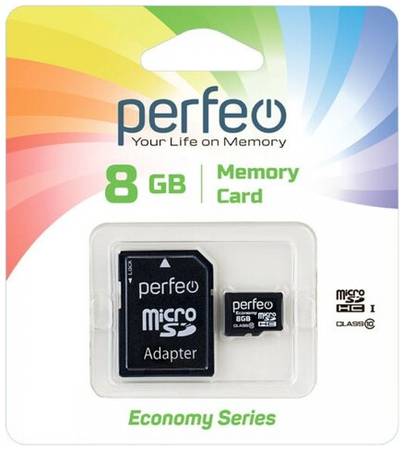 Карта памяти Perfeo microSD 8 ГБ Class 10, UHS-I, W 10 МБ/с, адаптер на SD, 1 шт., черный 19848636065778