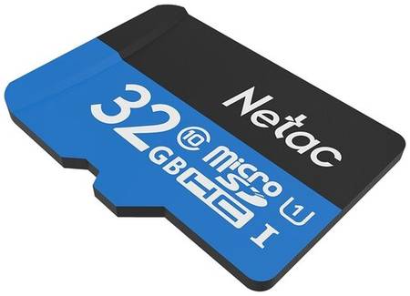 Карта памяти Netac microSDHC 32 ГБ Class 10, UHS Class 1, R 80 МБ/с, адаптер на SD, 1 шт., синий/черный 19848636065791