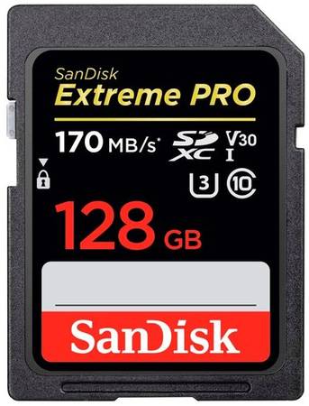Карта памяти SanDisk SDXC 128 ГБ Class 10, V30, A2, UHS Class 3, R/W 170/90 МБ/с, 1 шт., черный 2