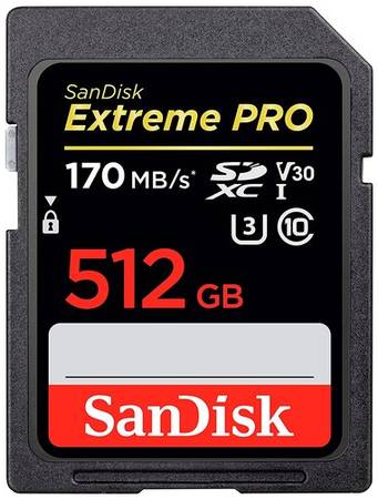 Карта памяти SanDisk SDXC 512 ГБ, V30, A1, UHS-I U3, R/W 170/90 МБ/с, 1 шт., черный