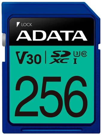 Карта памяти ADATA SDXC 256 ГБ Class 10, V30, UHS Class 3, R/W 100/80 МБ/с, 1 шт. 19848636065852