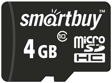 Карта памяти SmartBuy microSDHC 4 ГБ Class 10, R/W 25/14 МБ/с, черный
