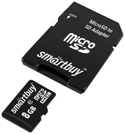 Карта памяти SmartBuy microSDHC 8 ГБ Class 10, V10, A1, R/W 23/17 МБ/с, адаптер на SD, 1 шт 19848636069305