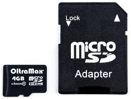 Карта памяти OltraMax microSDHC 4 ГБ Class 10, V10, A1, адаптер на SD, 1 шт., черный 19848636069310