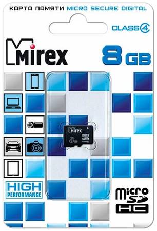 Карта памяти Mirex microSDHC 8 ГБ Class 4, R/W 12/5 МБ/с, 1 шт., черный 19848636069370