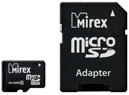 Карта памяти Mirex microSDHC 8 ГБ Class 10, V10, A1, R/W 25/10 МБ/с, адаптер на SD, 1 шт., черный