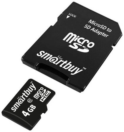 Карта памяти SmartBuy microSDHC 4 ГБ Class 10, R/W 25/14 МБ/с, адаптер на SD, 1 шт 19848636069398