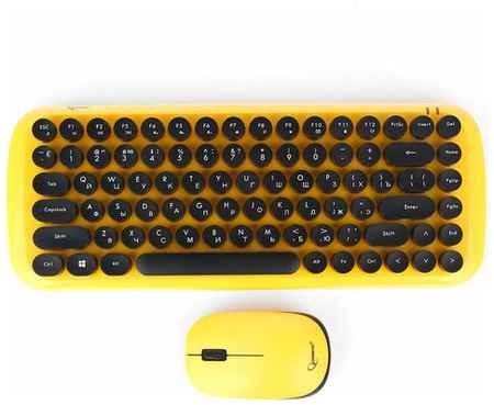 Беспроводной комплект клавиатуры и мыши со сменным разрешением до 1000 dpi, ретро-дизайн, лазерная гравировка клавиш, режим экономии энергии Gembird