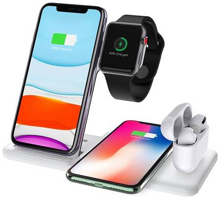 Life Style Беспроводная зарядная док станция 4 в 1 для Apple iPhone, Samsung, Huawei, Honor и Xiaomi / Зарядное устройство с функцией быстрой зарядки 15W (QC) для AirPods 1, 2, Pro и смарт-часов Apple Watch series 1-6, SE
