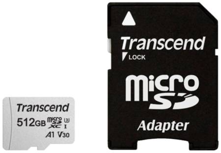 Карта памяти Transcend microSDXC 512 ГБ Class 10, V30, A1, UHS-I U3, R/W 100/85 МБ/с, адаптер на SD, 1 шт., разноцветный 19848652878921