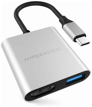 USB-хаб Hyper HyperDrive 4K HDMI 3-in-1 Hub для Macbook и других устройств с портом Type-C. Порты: 4K/30Hz HDMI, USB-C Power Delivery, USB-A. Цвет серебряный. Hyper HyperDrive 4K HDMI 3-in-1 USB-C Hub for MacBook & USB-C devices - Silver 19848675378029