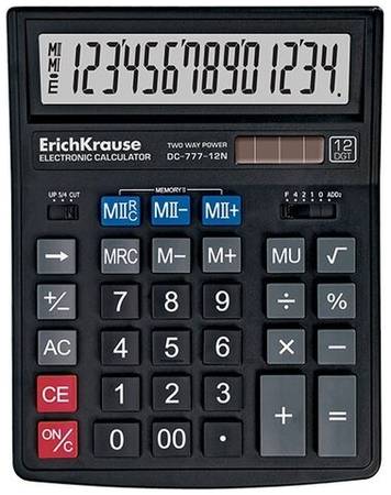 Калькулятор бухгалтерский ErichKrause DC-777-12N, черный 19848677092734