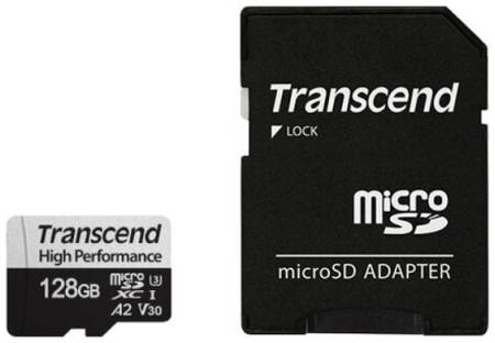 Карта памяти Transcend microSDXC 128 ГБ, V30, A2, UHS-I U3, R 100 МБ/с, адаптер на SD, 1 шт., черный 19848677370017