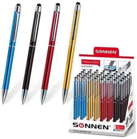 Ручка-стилус SONNEN для смартфонов/планшетов, синяя, корпус ассорти, серебристые детали, линия письма 1 мм, 141587 19848682881433