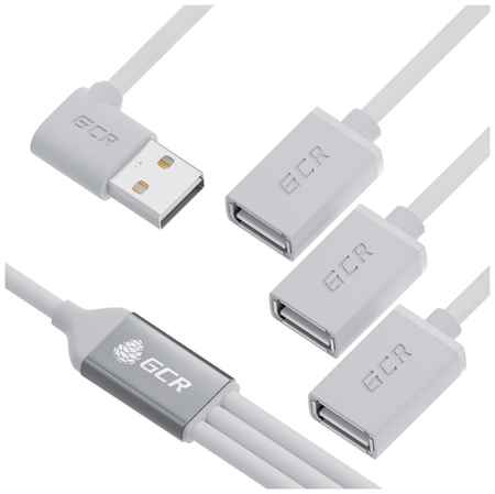 GCR USB Hub на 3 порта 0.35m гибкий двусторонний угловой AM / 3 х AF белый 19848714343248