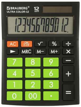 Калькулятор настольный BRAUBERG ULTRA COLOR-12-BKLG (192x143 мм), 12 разрядов, двойное питание, черно-салатовый, 250498 19848721706600