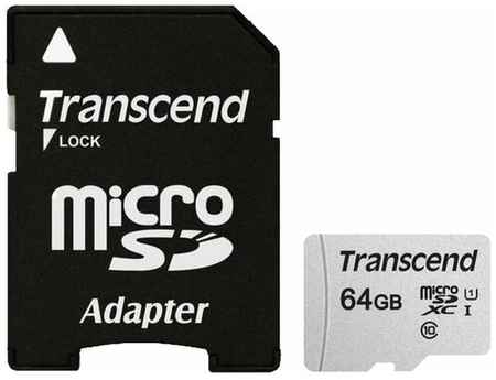 Карта памяти microSDXC 64 GB TRANSCEND UHS-I U1, 95 Мб/сек (class 10), адаптер, TS64GUSD300S-A 19848722069162
