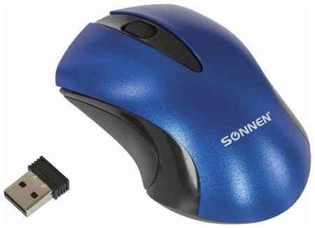 Мышь беспроводная SONNEN M-661Bl, USB, 1000 dpi, 2 кнопки + 1 колесо-кнопка, оптическая, синяя, 512648 (цена за 1 шт)