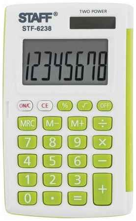 STAFF Калькулятор карманный staff stf-6238 (104х63 мм), 8 разядов, двойное питание, белый с зелеными кнопками, блистер, 250283 19848739593919