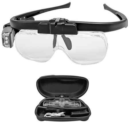 Magnifier Лупа очки с подсветкой, сменными линзами, USB и аккумулятором 2 LED (ПР-11642ДС)