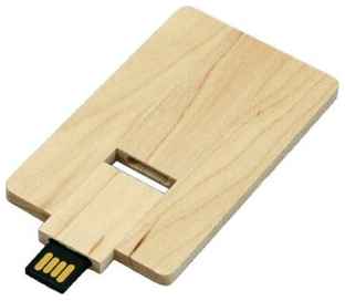 Выдивижная флешка в виде деревянной карточки (64 Гб / GB USB 2.0 Белый/White Wood-Card1 apexto UW 017, деревянная кредитная карта) 19848756350127