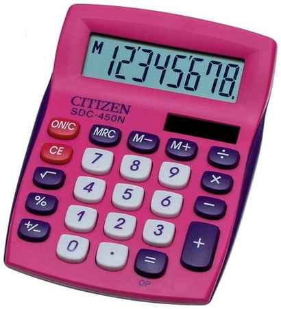 Калькулятор настольный Citizen SDC-450, 8 разр, двойное питание, 120*87*22мм, розовый SDC-450NPKCFS 19848756397980