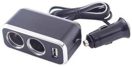 Разветвитель прикуривателя 2 гнезда + USB SKYWAY Черный, предохранитель 10А, USB 1A 19848756927716