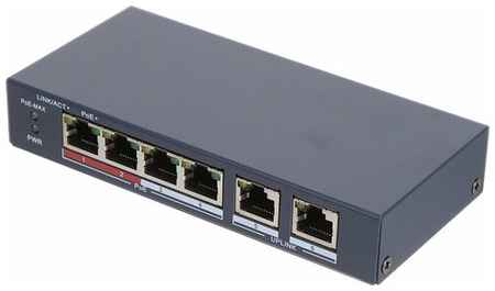 Коммутатор PoE HIKVISION DS-3E0106P-E/M 4 RJ45, с грозозащитой 6кВ, 2 Uplink порт 100М Ethernet: бюджет PoE 35Вт, поддерживают режим передачи до 300м