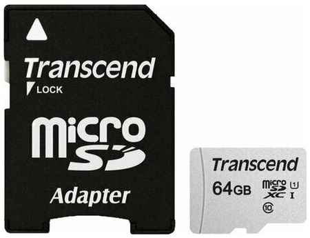 Карта памяти microSDXC 64 GB TRANSCEND UHS-I U1, 95 Мб/сек (class 10), адаптер, TS64GUSD300S-A, 1 шт 19848760697533
