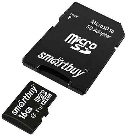 Карта памяти microSDHC SmartBuy 16 ГБ Class 10 с SD адаптером 19848779410418