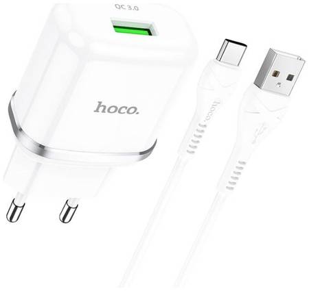 Сетевое зарядное устройство быстрое QC 3.0 с кабелем USB Type-C Hoco N3 Special - Белое