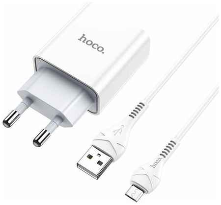 Блок питания сетевой 1 USB HOCO, C81A, Asombroso, 2100mA, пластик, огнестойкий, кабель микро USB, X37 cool, цвет белый