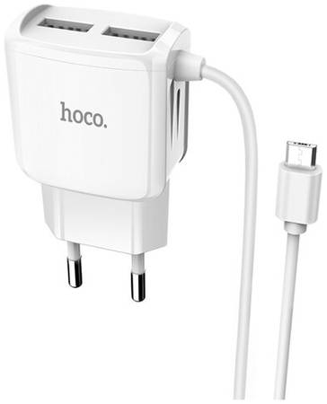 Сетевое зарядное устройство Hoco C59A Mega joy со встроенным кабелем MicroUSB, Global, белый 19848808111556