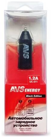 Автомобильное зарядное устройство USB (1 порт) AVS UC-311 (1,2А) (Black Edition), A07280S 19848809630397