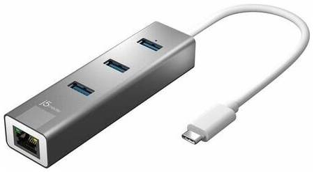 Хаб j5create USB-C на 3 USB Type-A 3.0 и Ethernet порт цвет серый 19848859442923
