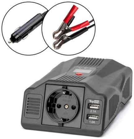 Автомобильный инвертор TopON TOP-PI201 200W 1 розетка, 2 USB, LCD экран, пиковая мощность 400W Черный 19848901067107