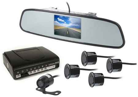 MasterPark 604-4-PZ парктроник с камерой заднего хода, четырьмя датчиками и цветным монитором 4.3 дюйма в зеркале. в подарочной упаковке