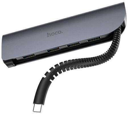Разветвитель USB-C Hoco HB12 Metal Gray Type C хаб - концентратор 4 порта USB3.0 линейка - чёрный металлик 19848902800650
