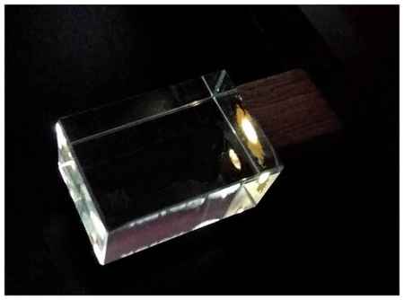 Флешка из темного дерева с кристаллом под гравировку 3D логотипа (64 Гб / GB USB 2.0 Белый/White cristal_Wood-01. R apexto UL-5013 стеклянный) 19848906240061
