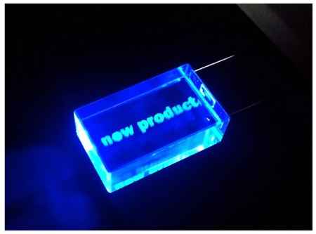 Прямоугольная стеклянная флешка под гравировку 3D логотипа (64 Гб / GB USB 2.0 / cristal-01 apexto UL5030 LED)