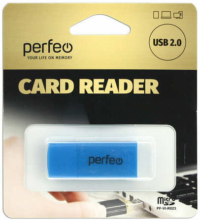 Картридер microSD(G)-USB(A) Perfeo, синий