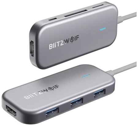 Хаб BlitzWolf BW-TH5 7 in 1 USB-C Data Hub with 3-Port USB 3.0 TF Card Reader, HDMI, USB-C PD Charging Silver 19848934058945